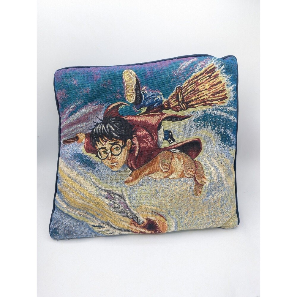 2000 Vintage Harry Potter Woven Tapestry Throw Pillow Golden Snitch 16”x16”